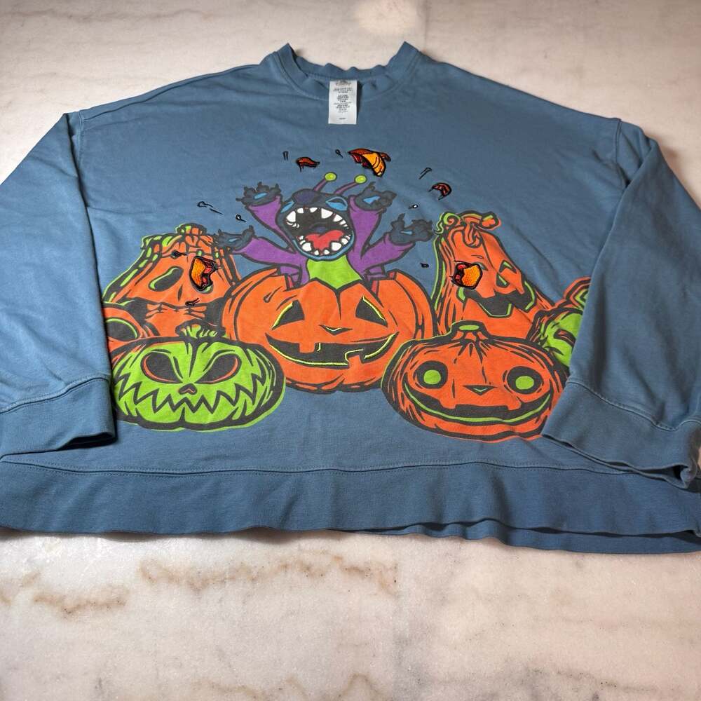 Rare Disney Parks Halloween Stitch Pumpkin Crewneck Sweatshirt